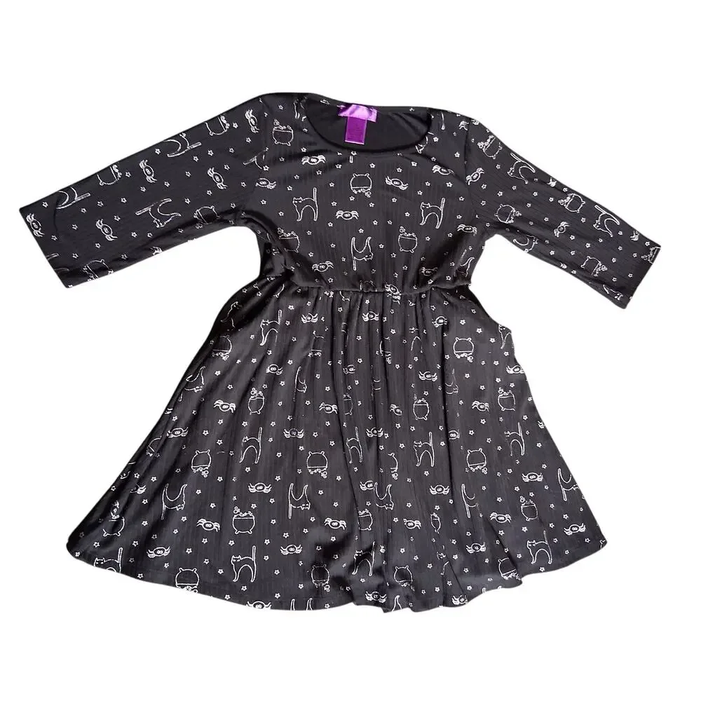 Halloween Print Black Size 10 Girls Dress Black Cat Cauldron Spiders Spooky