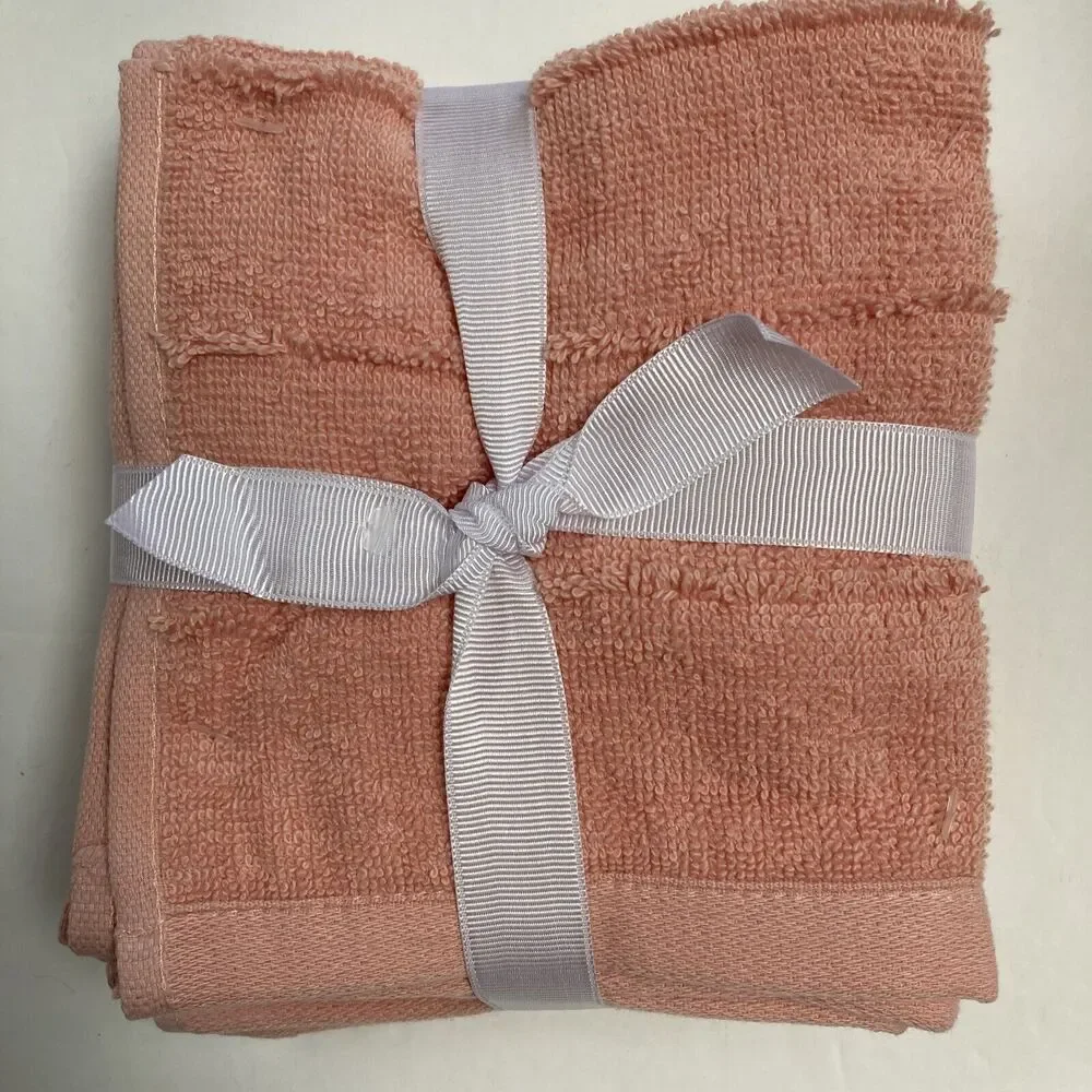 Turkish Home Coral Wash Cloths Cotton Set of Four 12x12 inch