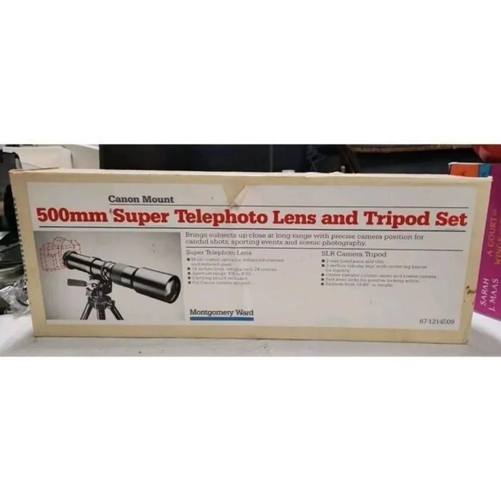 Vintage 500mm Super Telephoto Lens and‎ Tripod Set Montgomery Ward Bshelf