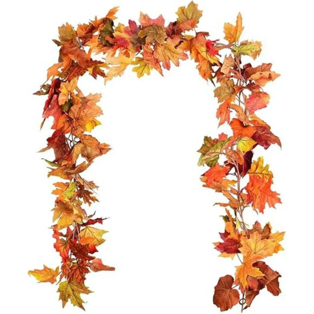 2Pack Fall Garland Maple Leaf,5.9Ft/Piece Hanging Vine Garland Artificial Autumn