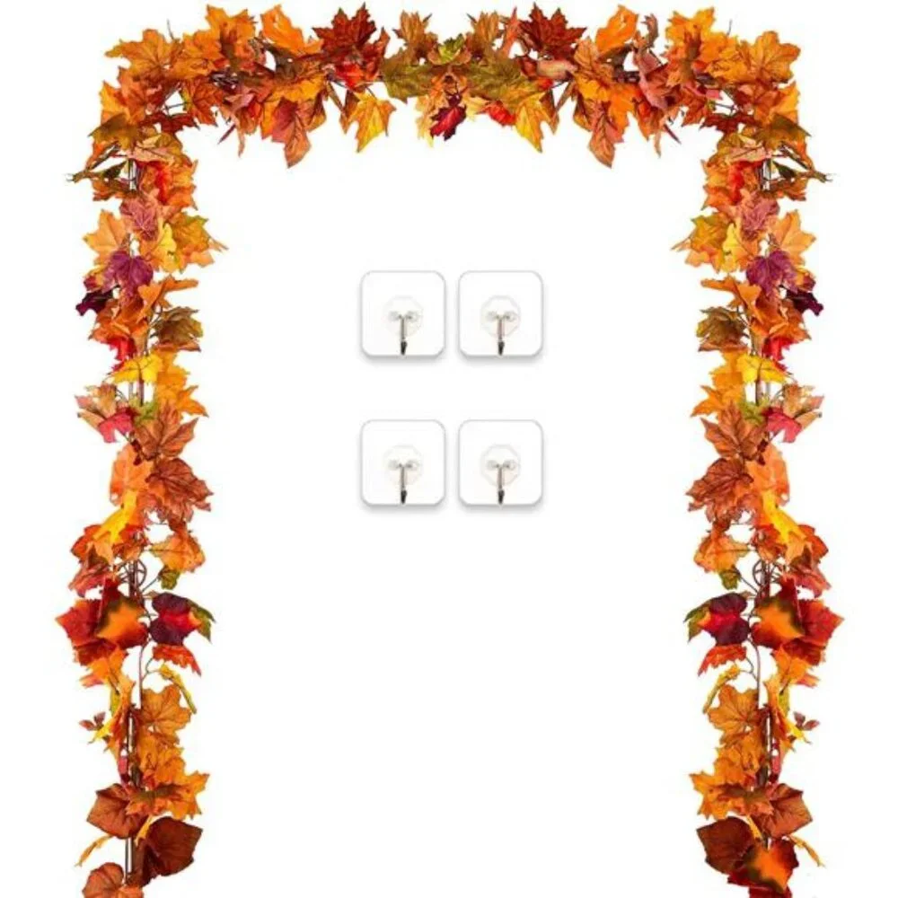 2Pack Fall Garland Maple Leaf,5.9Ft/Piece Hanging Vine Garland Artificial Autumn