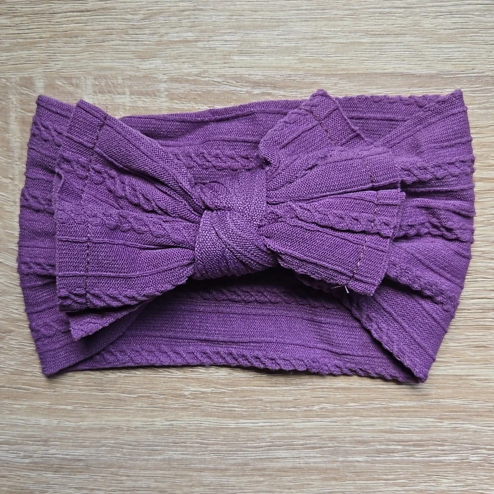 Boho Bowknot Headband Cable Knit Hair Accessory Baby Girl Nylon Purple Hair Band