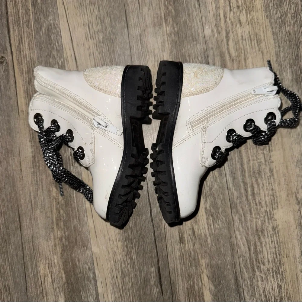 Cynthia Rowley White and Black Kids Combat Boots