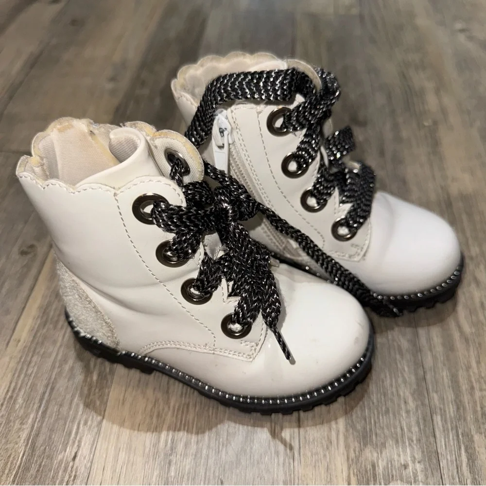 Cynthia Rowley White and Black Kids Combat Boots