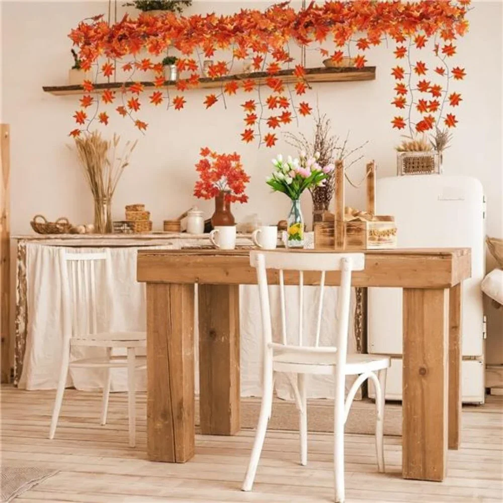 12 Pack Fall Leaf Garland, Hanging Vines Garland Artificial Fall Maple Leaves