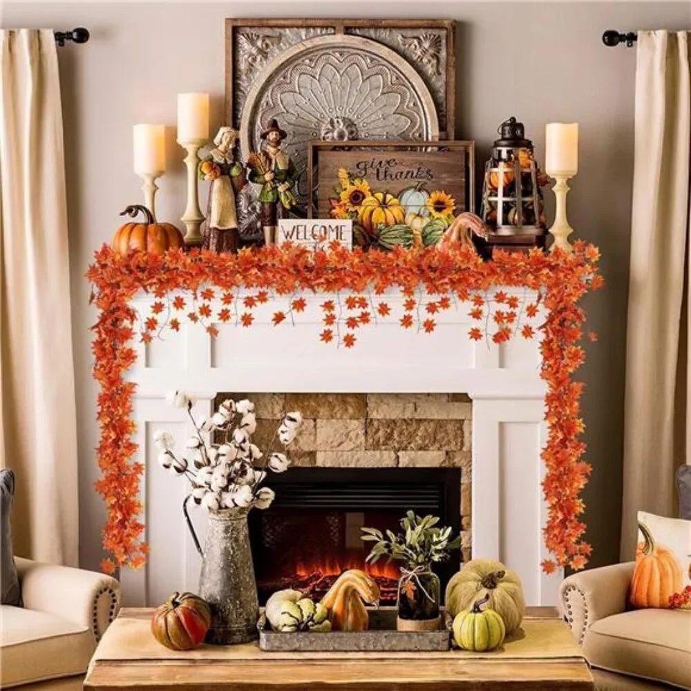 12 Pack Fall Leaf Garland, Hanging Vines Garland Artificial Fall Maple Leaves
