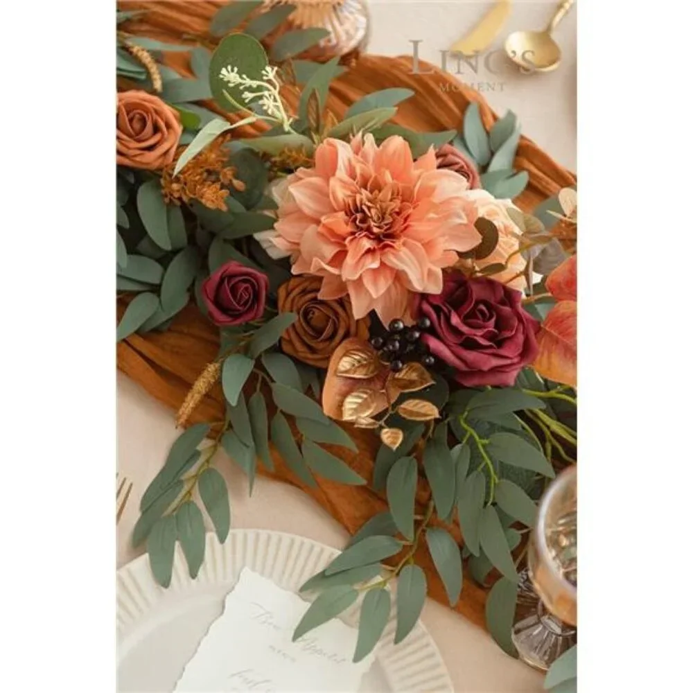 Moment Terracotta Flower Garland - 6FT Eucalyptus & Rose -Sweetheart Table Decor