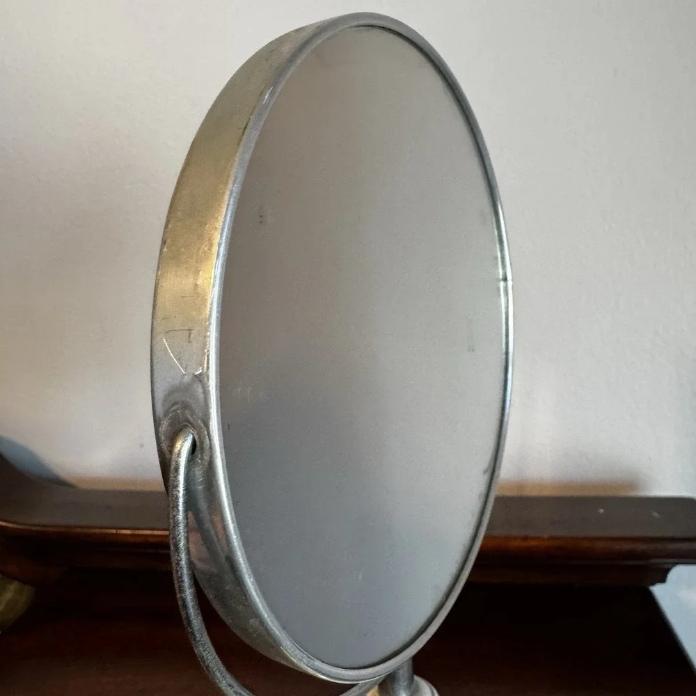 Vintage Two Sided Pedestal Mirror Ceramic Metal 11.75