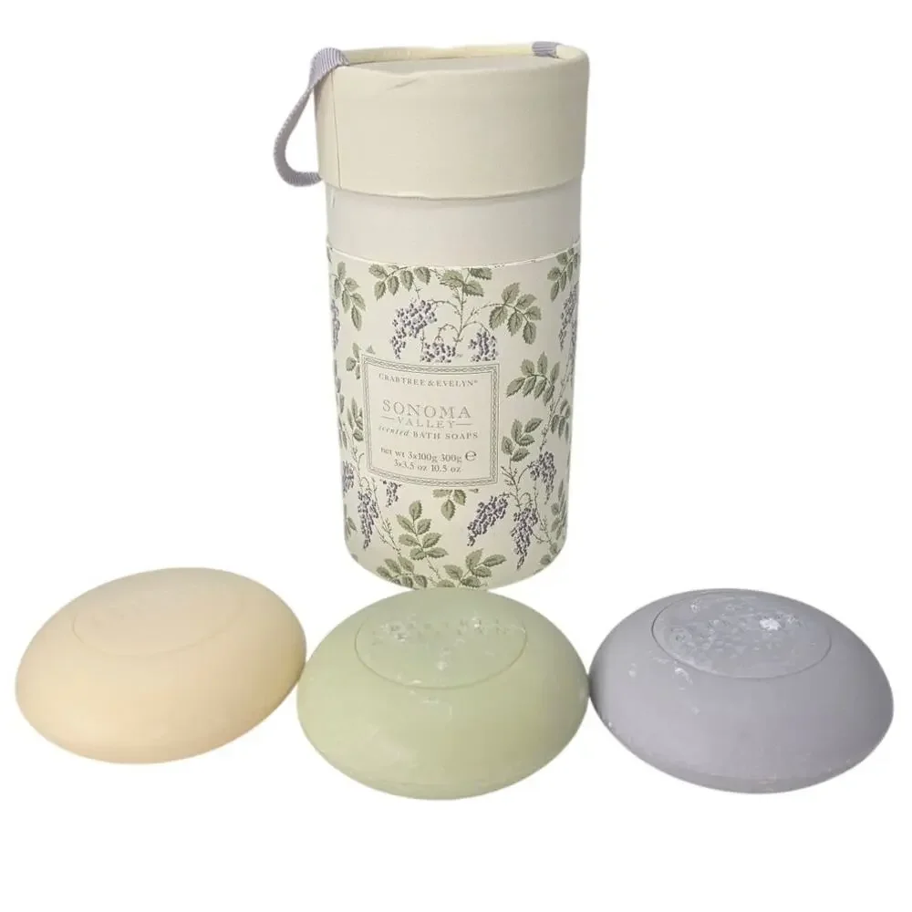 NEW Crabtree & Evelyn Sonoma Valley 3 Scented Bath Soaps 10.5 Oz Coastal