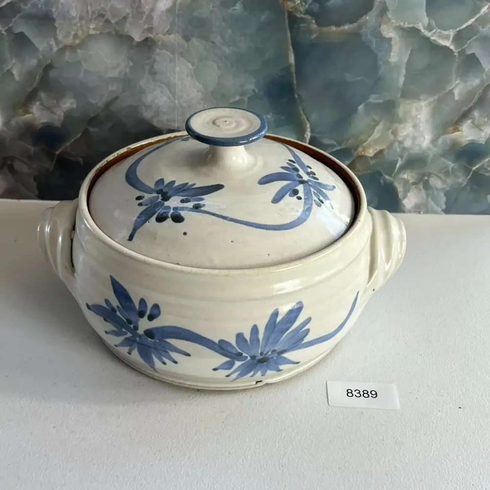 Vintage Floral Handmade Stoneware Pottery Veggie Rice Cooker