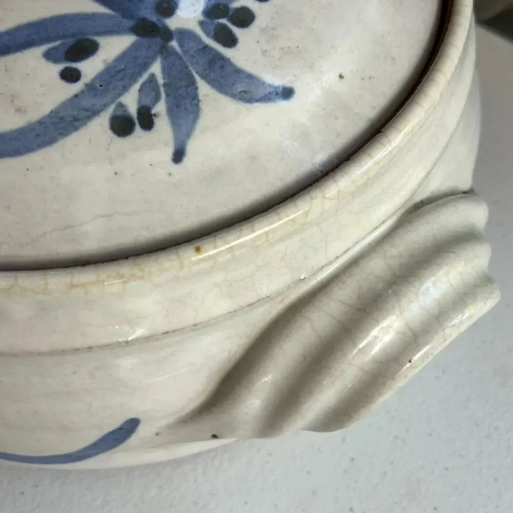 Vintage Floral Handmade Stoneware Pottery Veggie Rice Cooker