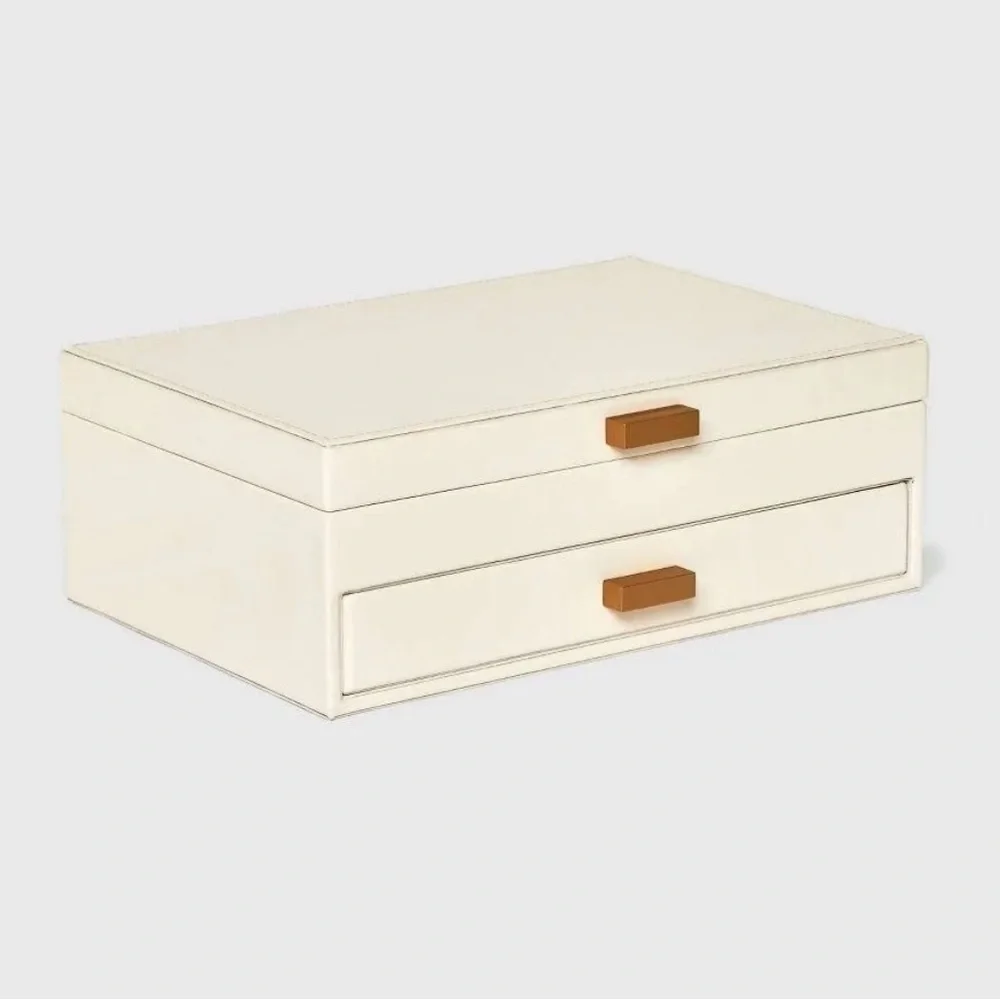 a new day Two Drawer Organizer Jewelry Box Divided Tray Mirror Cream & Brown