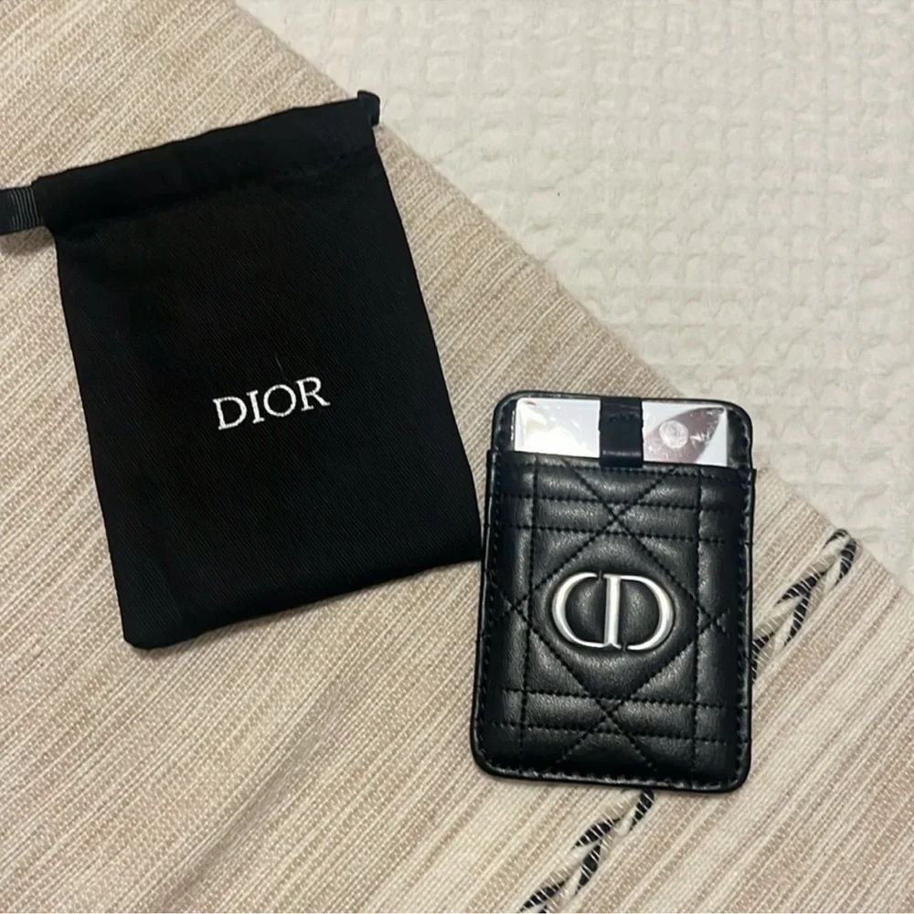 Dior Novelty Card Case Mirror + Mini Drawstring Pouch