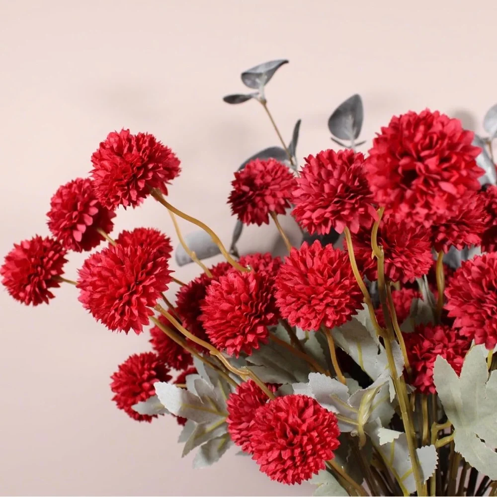 Burgundy Dark Red Artifical Flowers | Chrysanthemum & Eucalyptus