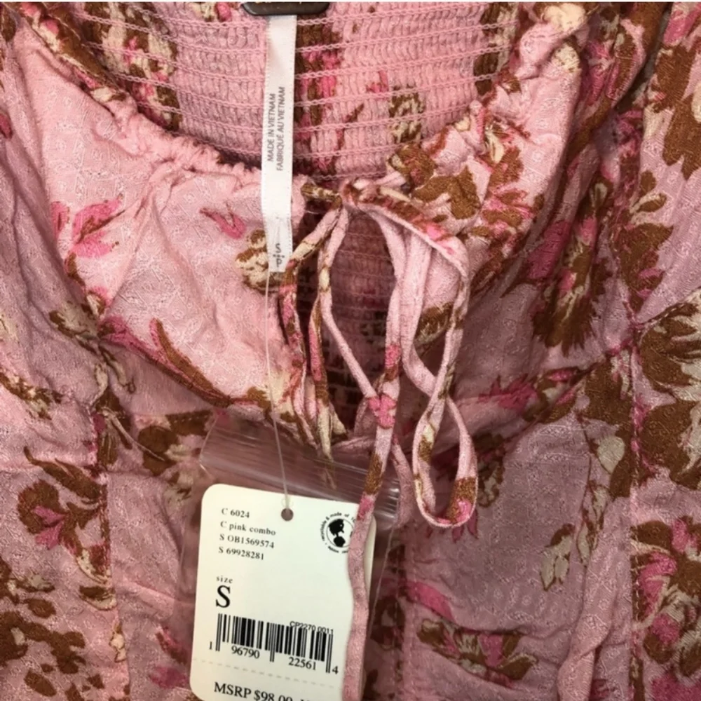 Free People Hilary Top Small Boho Long Sleeve Peasant Blouse Floral Pink Hillary