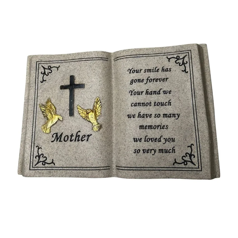 Mother's Memorial Sculpted Open Book Plaque, Cross & Doves, In Loving Memory Mum