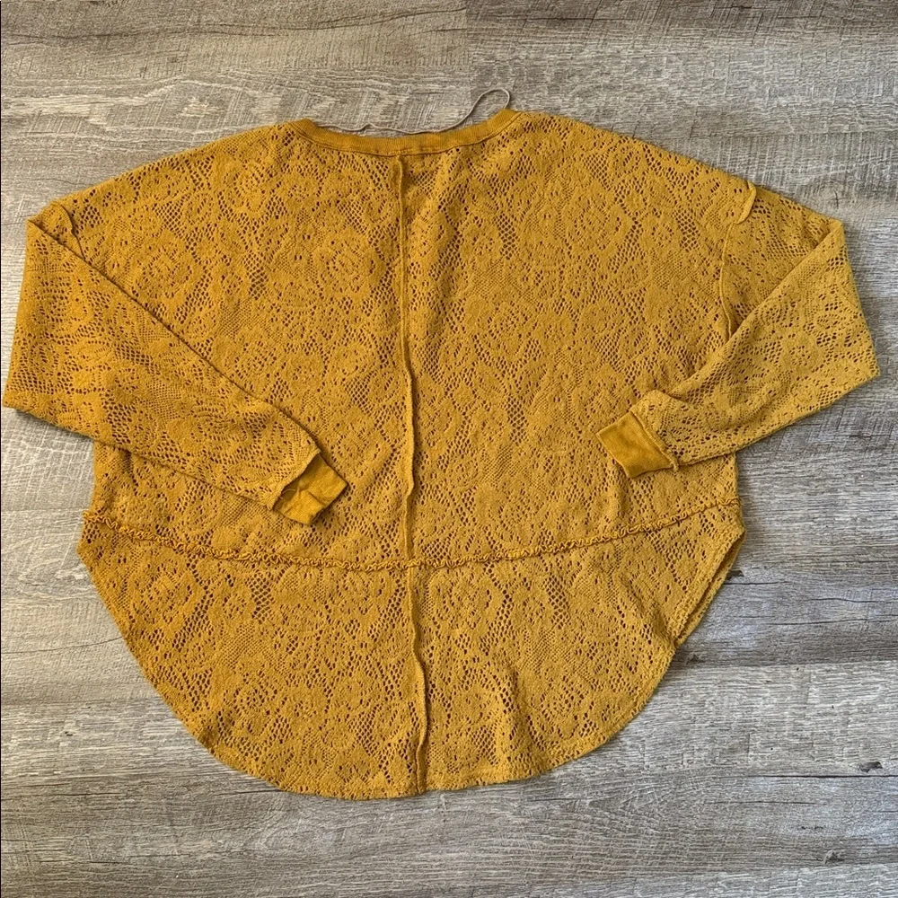 Free People Mustard Floral Lace Long Sleeve Top Size XS