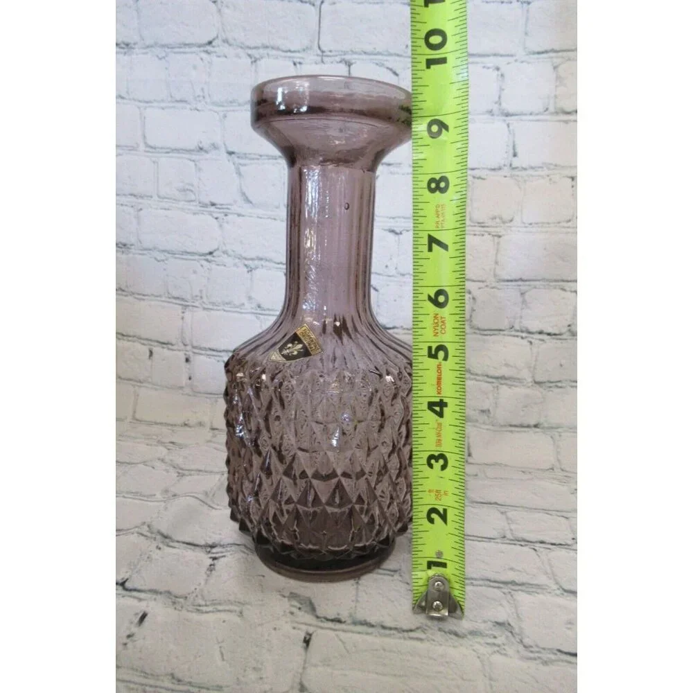 MCM Florentine Italian Art Glass Diamond Point Decanter Vase Water Carafe Purple