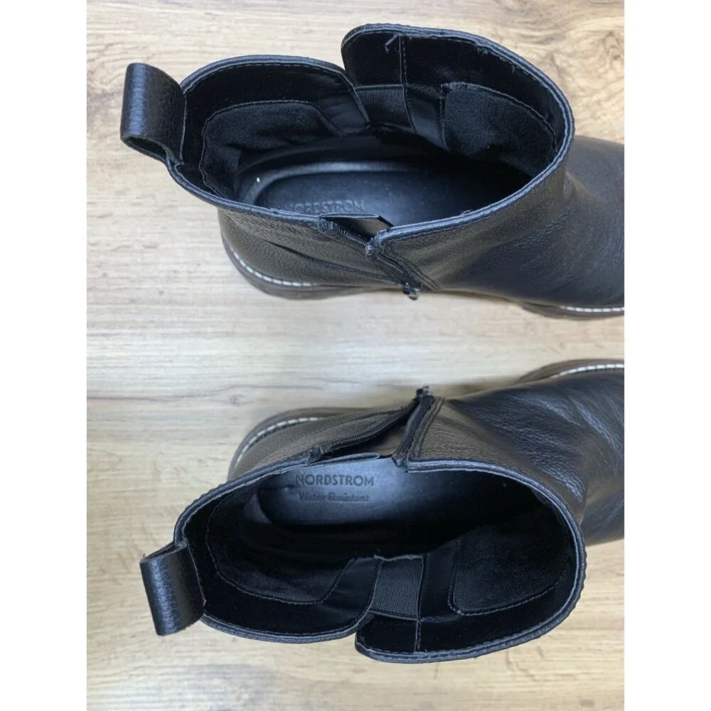 Nordstrom Women Miller 2 Lea Ankle Boots Black Leather Water Resistant Size 10 M