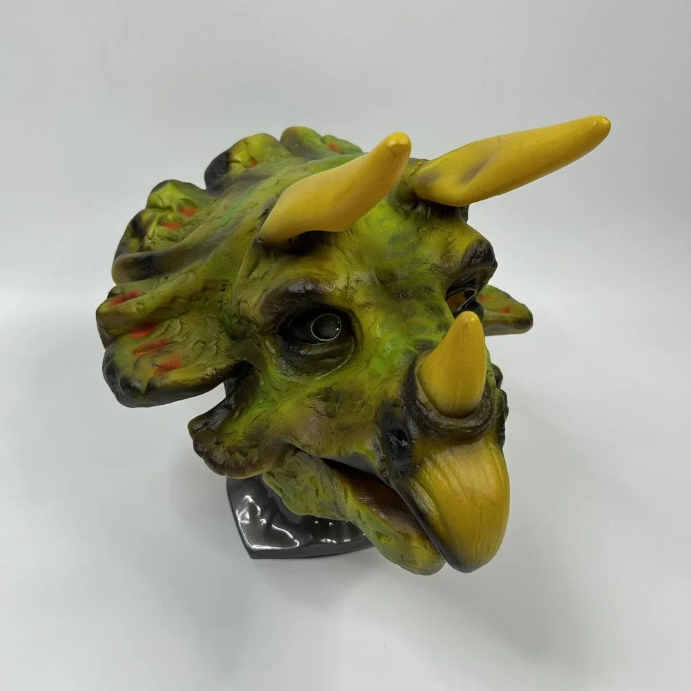 Cesar DINOSAUR TRICERATOPS Vintage 1987 Vinyl Mask Green EUC Halloween‎