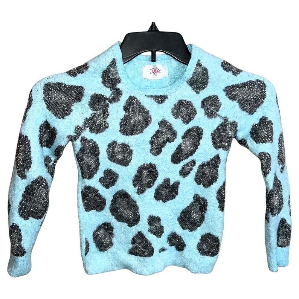 Justice Sweater Girls Size 10 Teal Gray Long Sleeve Kids