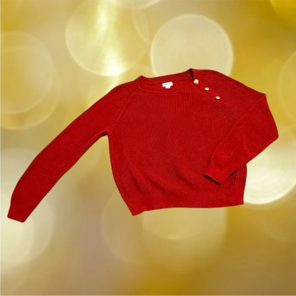 J.Crew Red Crewneck Sweater Gold Buttons J.Crew Factory Medium