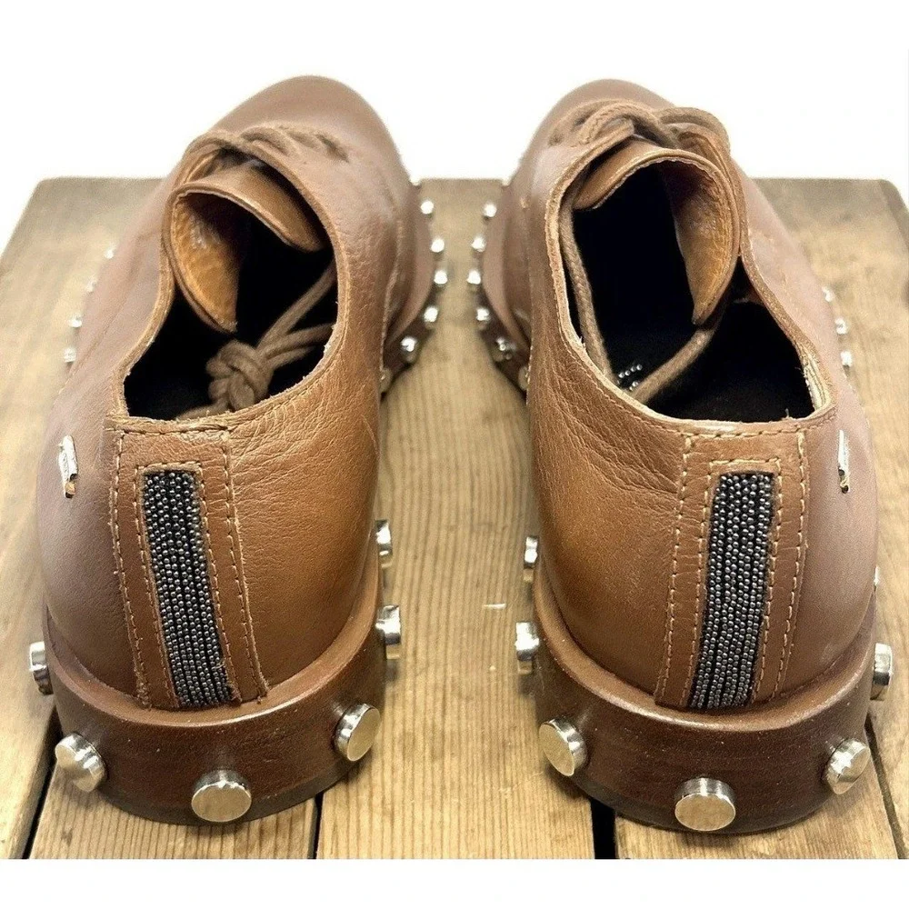 VELEZ Artisan Leather Oxford Dress Shoes Studded Tan‎ Brown Men's Size US 8 Lux