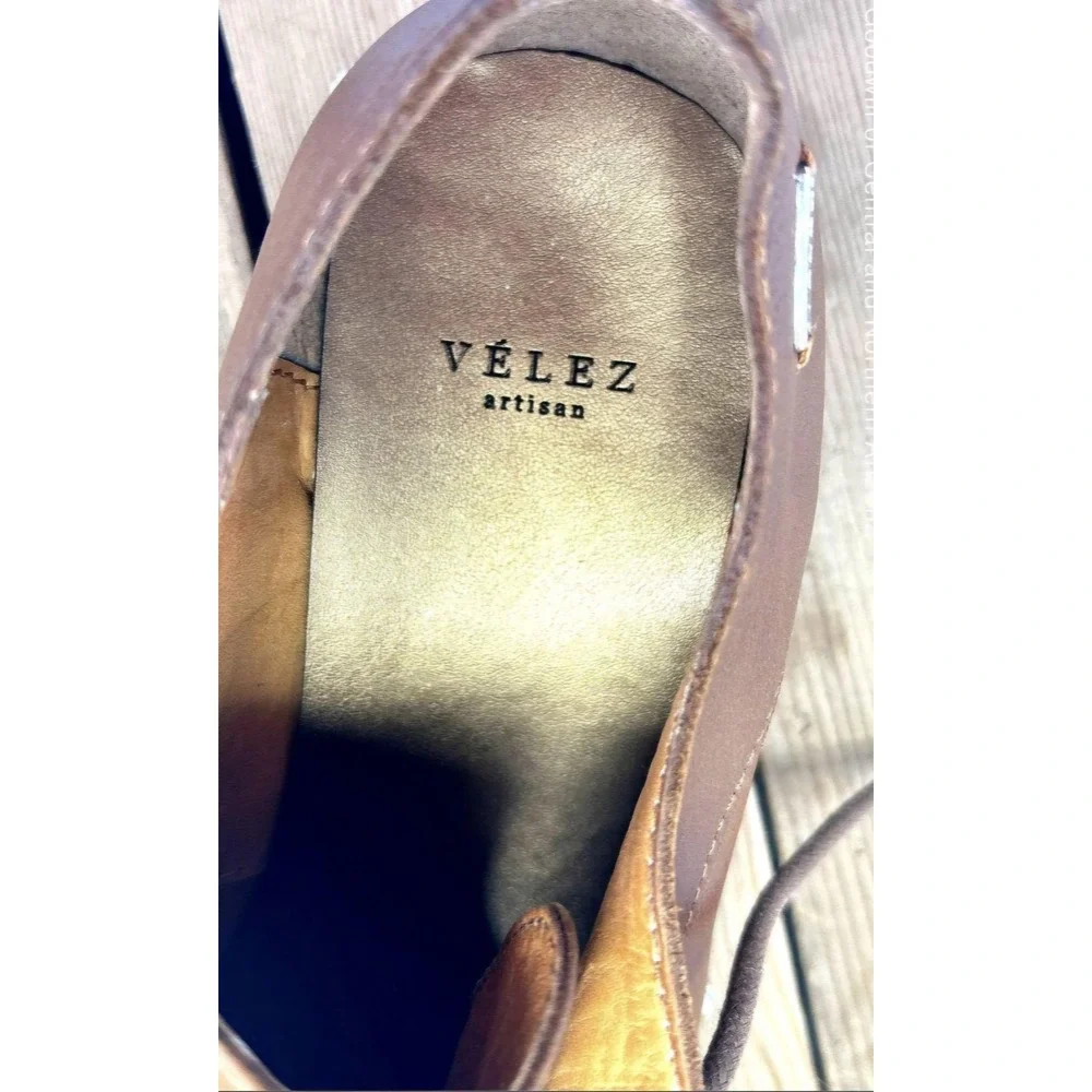 VELEZ Artisan Leather Oxford Dress Shoes Studded Tan‎ Brown Men's Size US 8 Lux