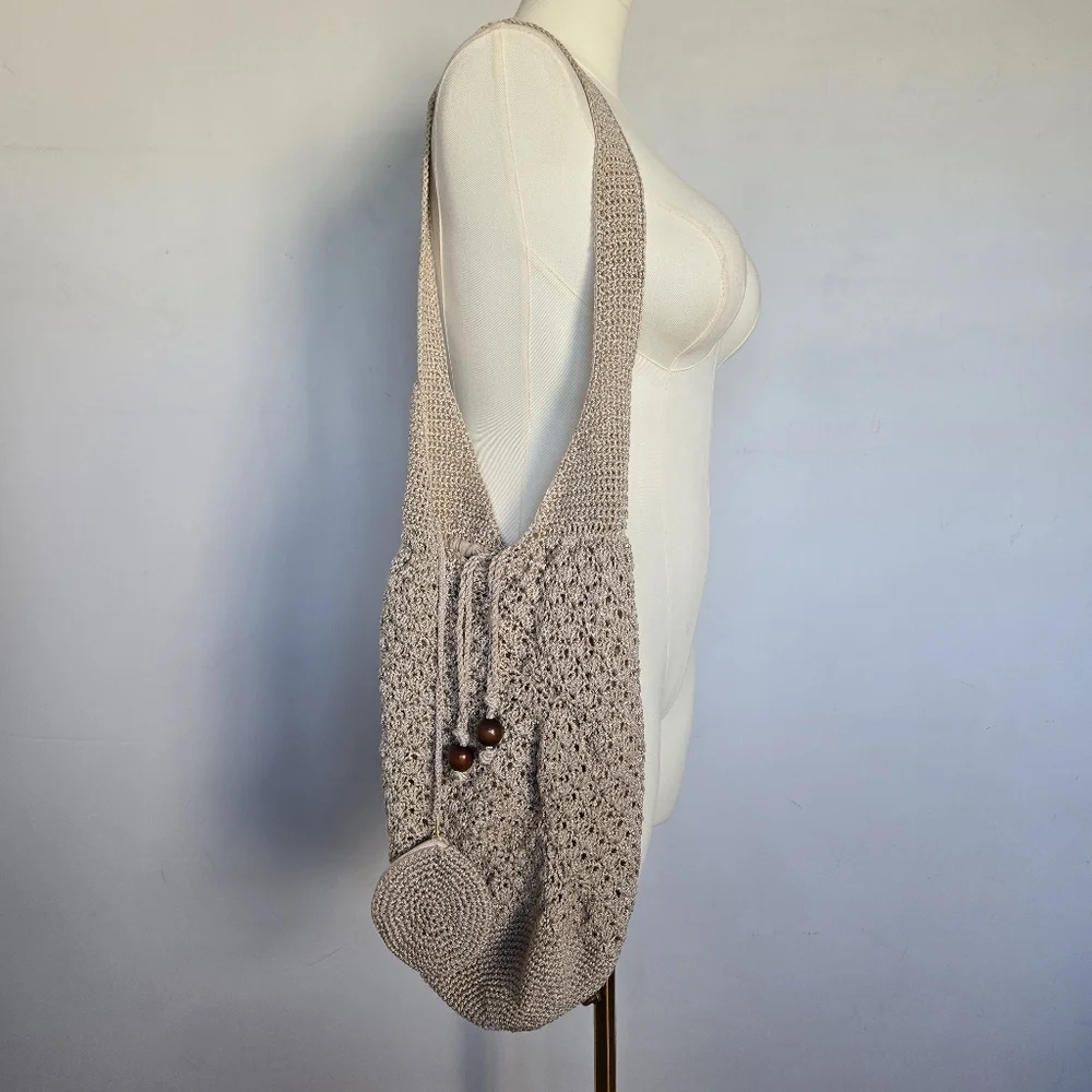Ivory Handmade Knit Crochet Shoulder Hobo Bag Women's Retro Casual Boho Hippie