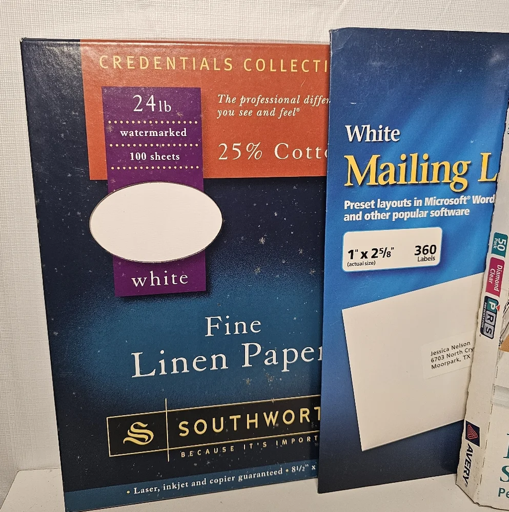 Southworth sheet included labels