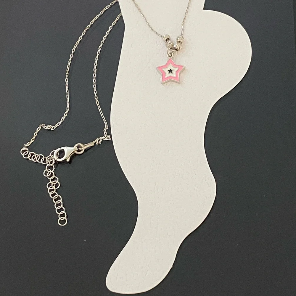 🧿 ANKLET 925 Silver star pink enamel evil eye