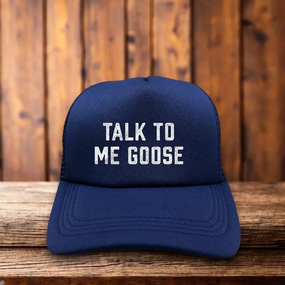 Top Gun Talk To Me Goose Mens Trucker Hat Navy Snapback 80s Action Baseball Cap