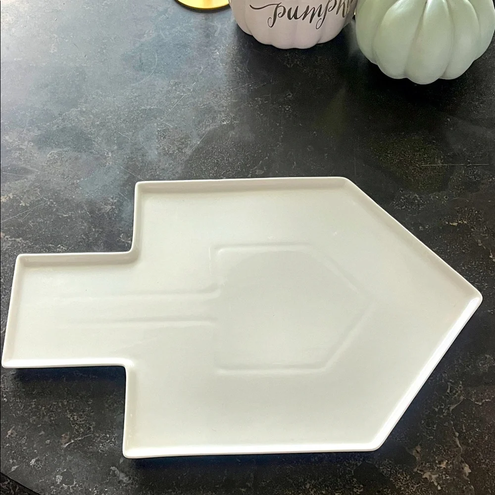 New unique Crate & Barrel white ceramic tray 16.5” x 11”