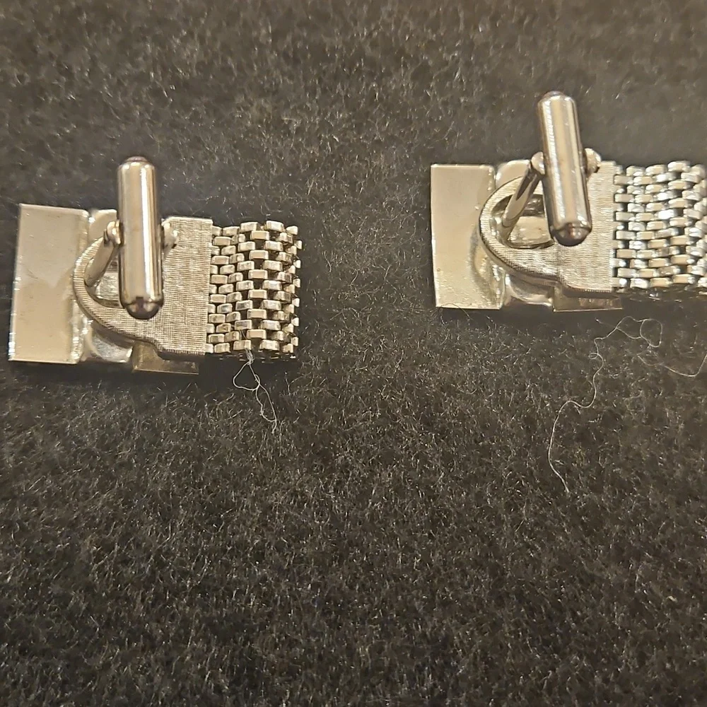 Vintage Silver and Red Gemstone Cufflinks