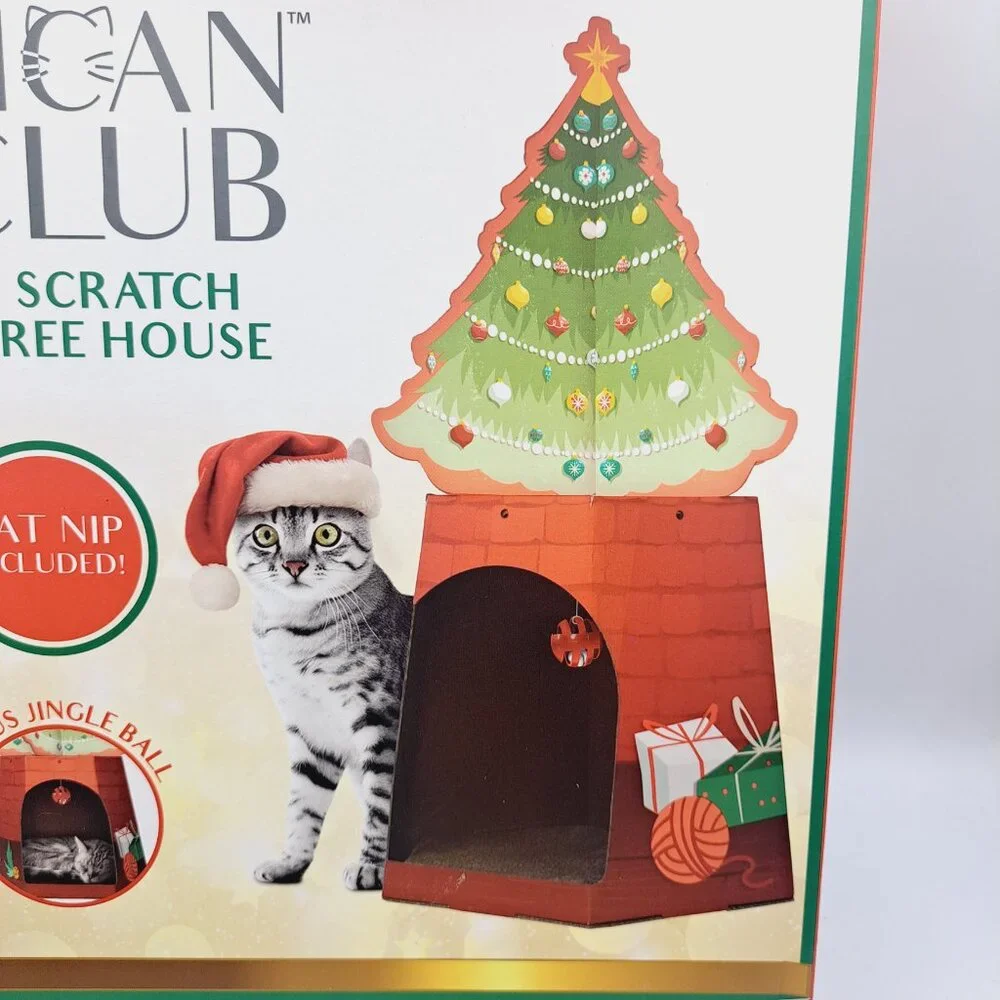 American Cat Club Carboard Scratch Holiday Christmas Tree House Size 12x14x17 in