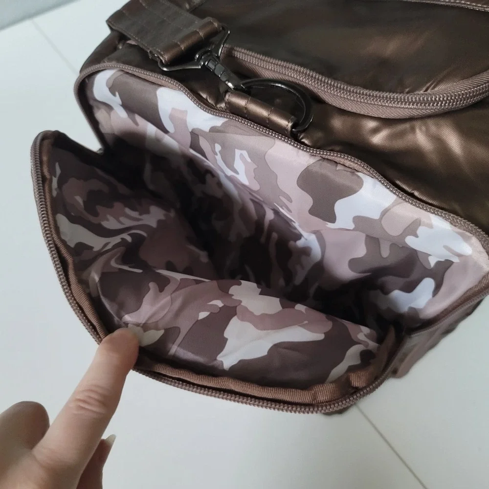 Lug Oversized Weekender Bag - Trolley Duffel - Metallic Bronze, Camo Liner
