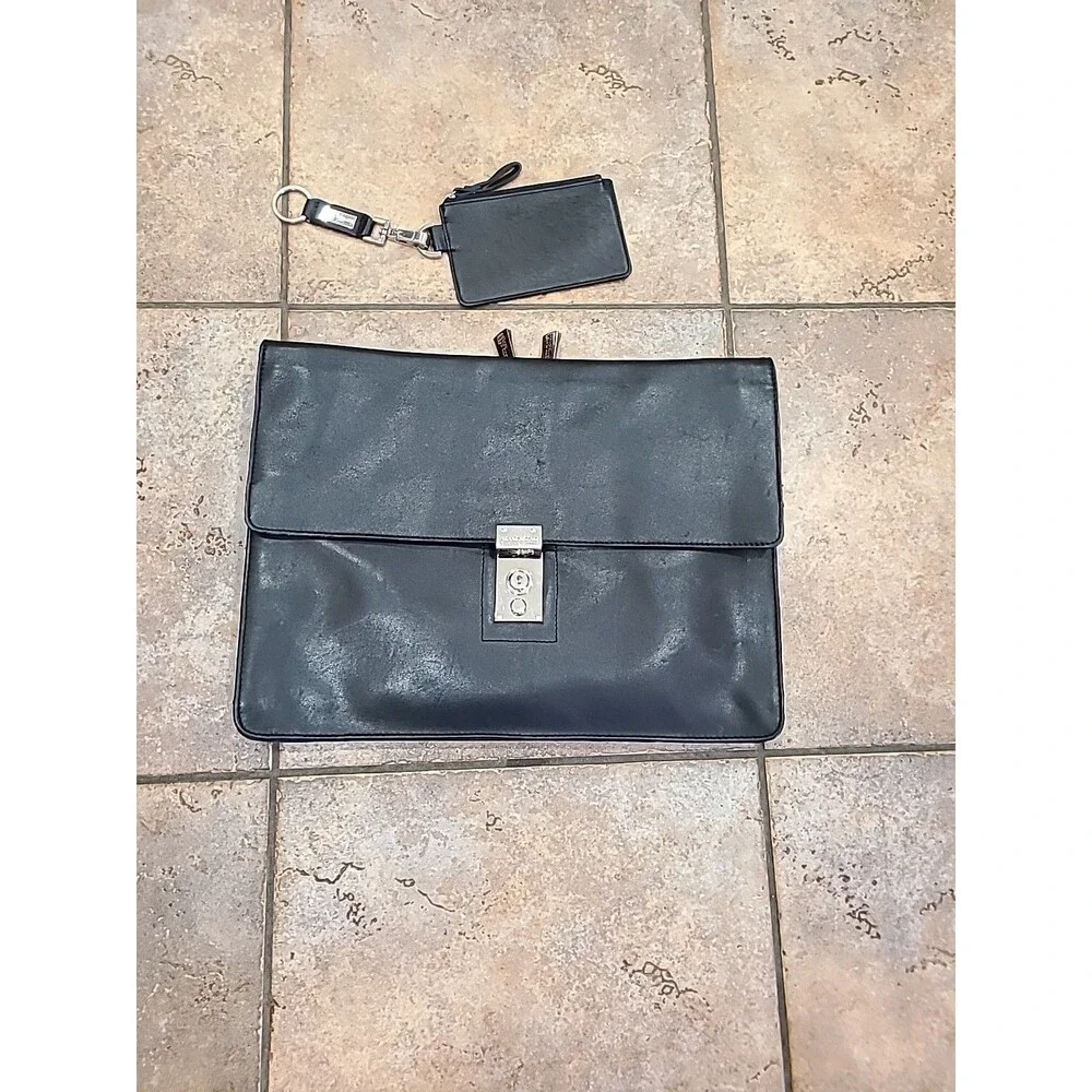 Kenneth Cole Leather 3pc Messenger Portfolio Shoulder Bag wallet Excel Cond