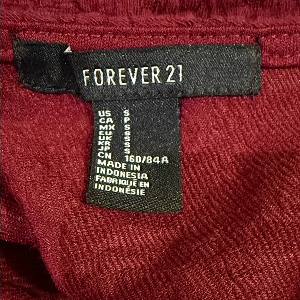 Forever 21 Burgundy Long Sleeve Crop Top - Size Small