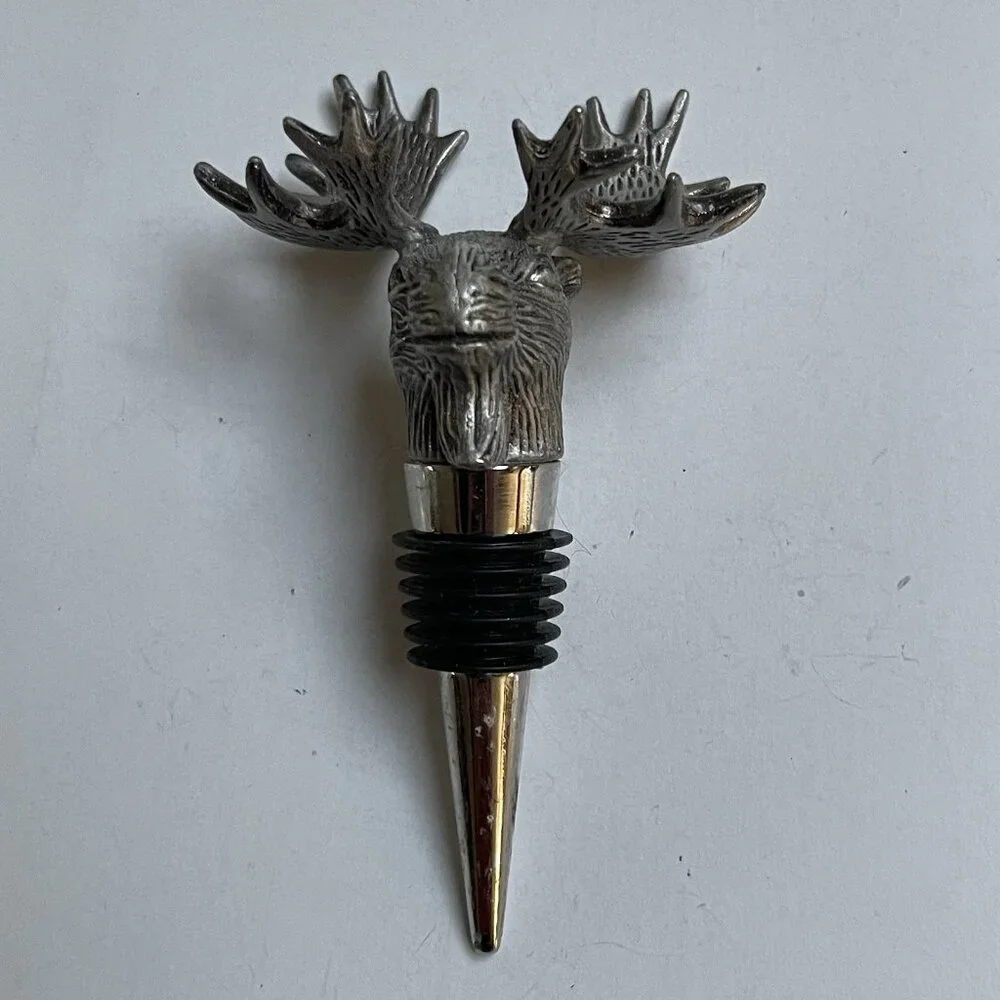 Stag Deer Reindeer Bottle Stopper Metal Stainless Steel or Pewter Decor