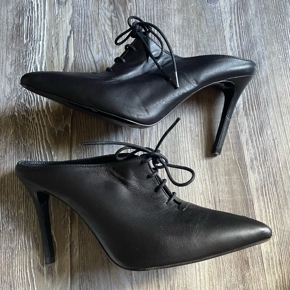Barneys New York Black Lace-Up Heels