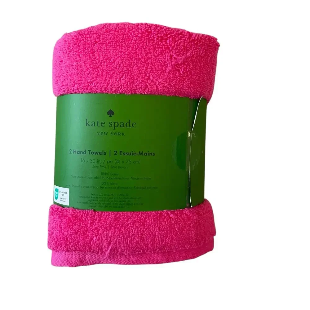KATE SPADE NY Hot Pink Cotton Hand Towels 16X30 Set of 2 NEW