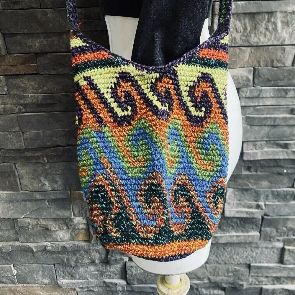 Woven Handmade Circle Bottom Colorful Crossbody‎ Bucket Purse Guatemalan Fun