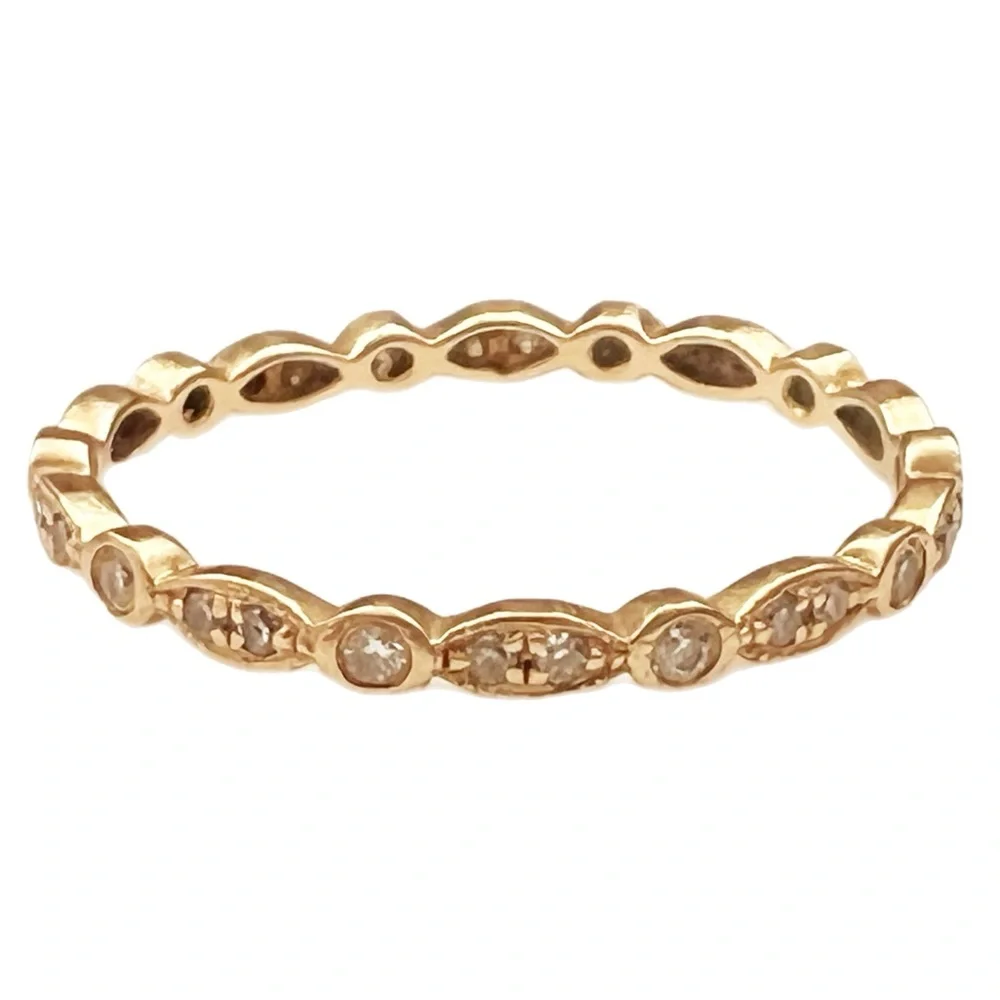 full Eternity Band MILGRAIN Bezel .32ct Diamond Real 14K Yellow Gold size 7