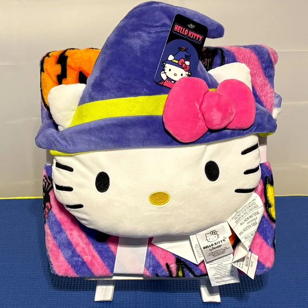 Hello Kitty Halloween Themed Plush Blanket & Pillow Set and Trick or Treat Bag