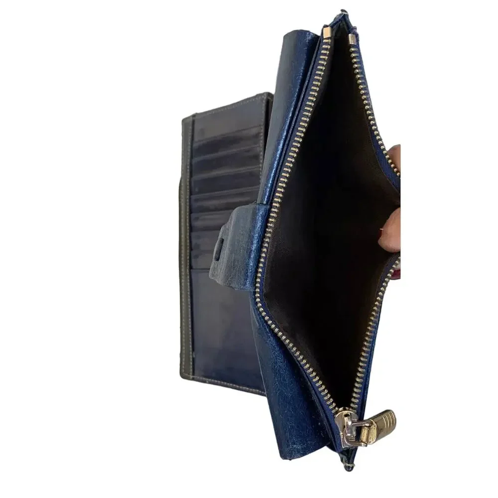 leather bifold wallet deep blue multi card holder