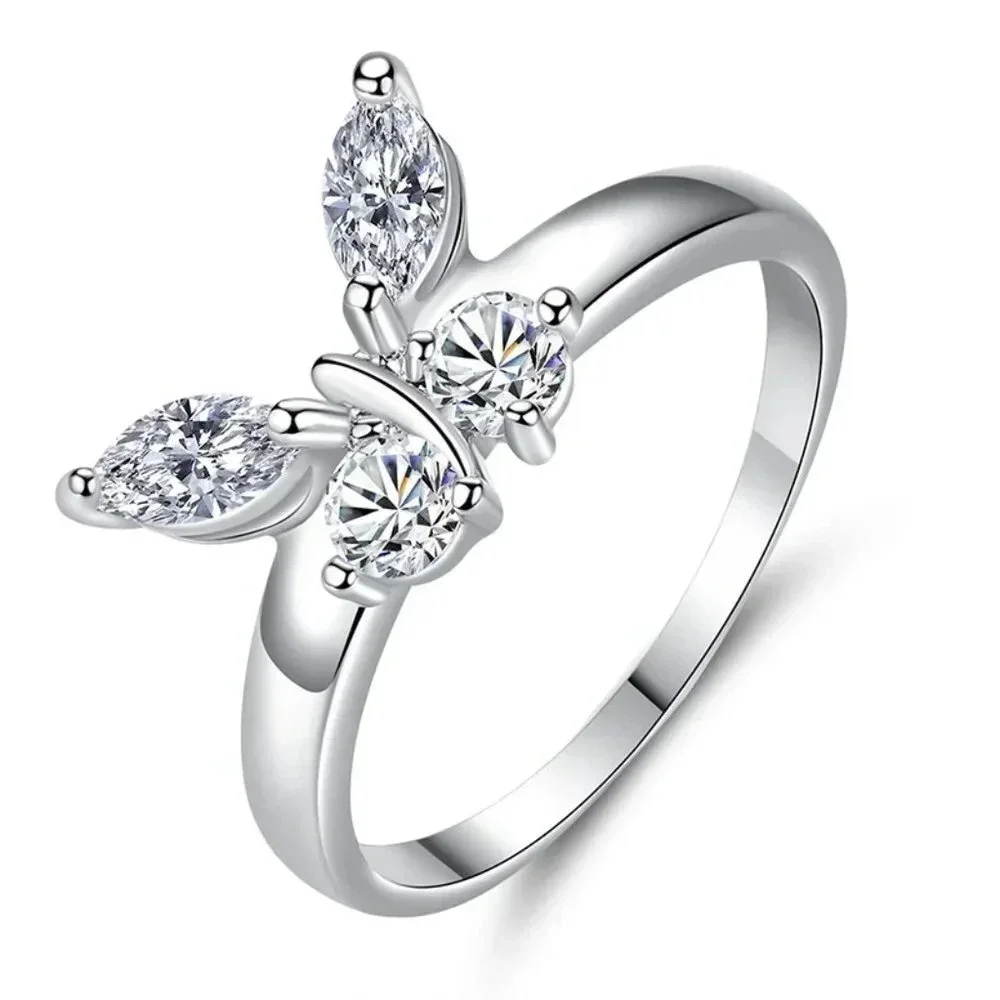 Sweet Refine Butterfly Crystal Simple Fashion Silver Rings for Women, MARR9173