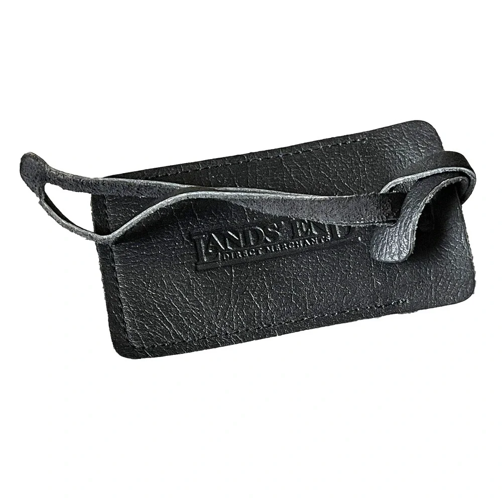 Lands' End Black Leather Luggage Tag W/ ID Window & Unused ID Card
