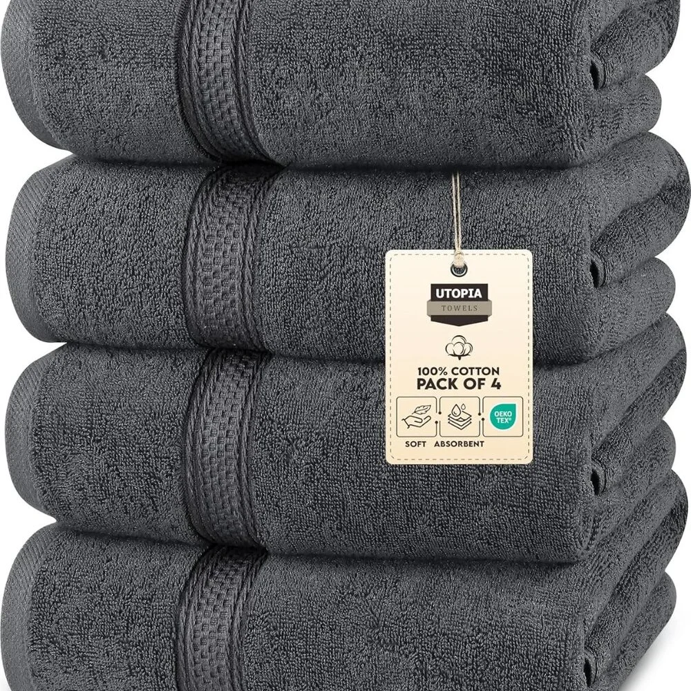 Luxurious 4 Pack Bath Towels - 27x54 Inches, 600 GSM Cotton, Lightweight & Soft