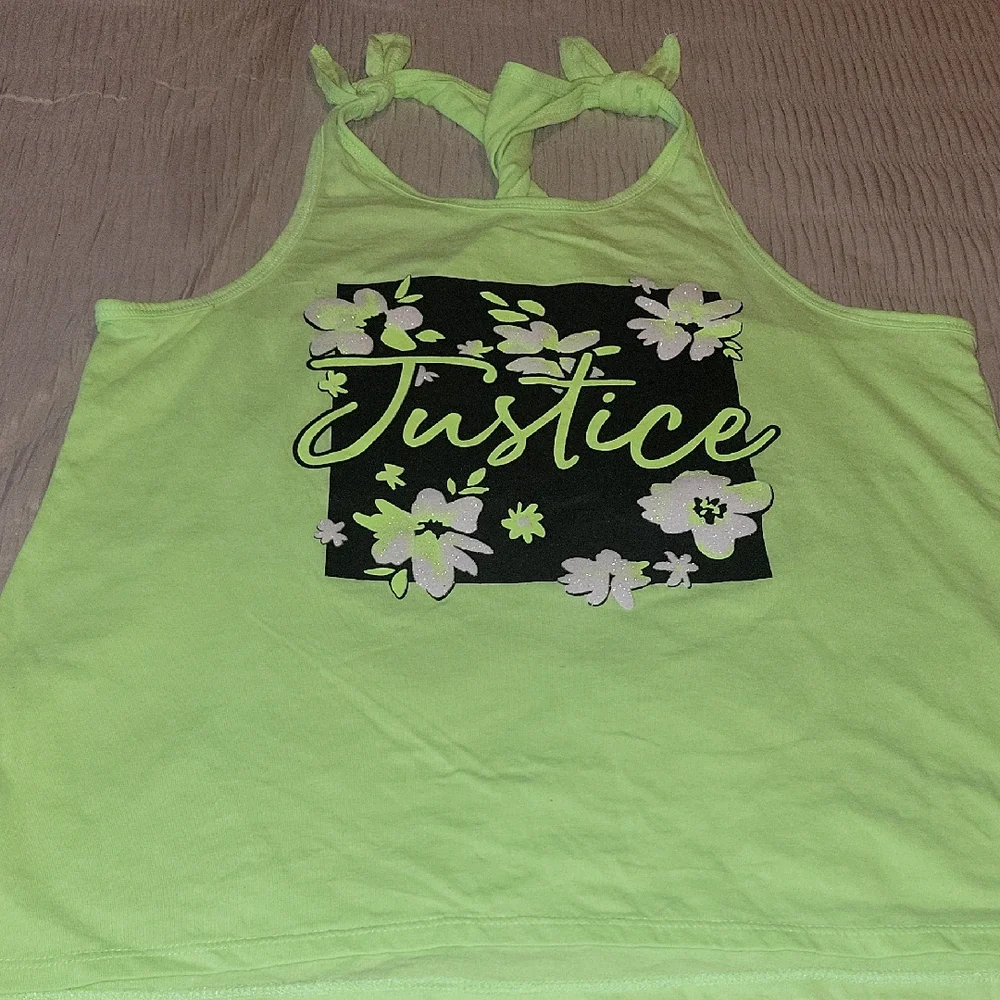 Justice Neon Green Floral Tank Top