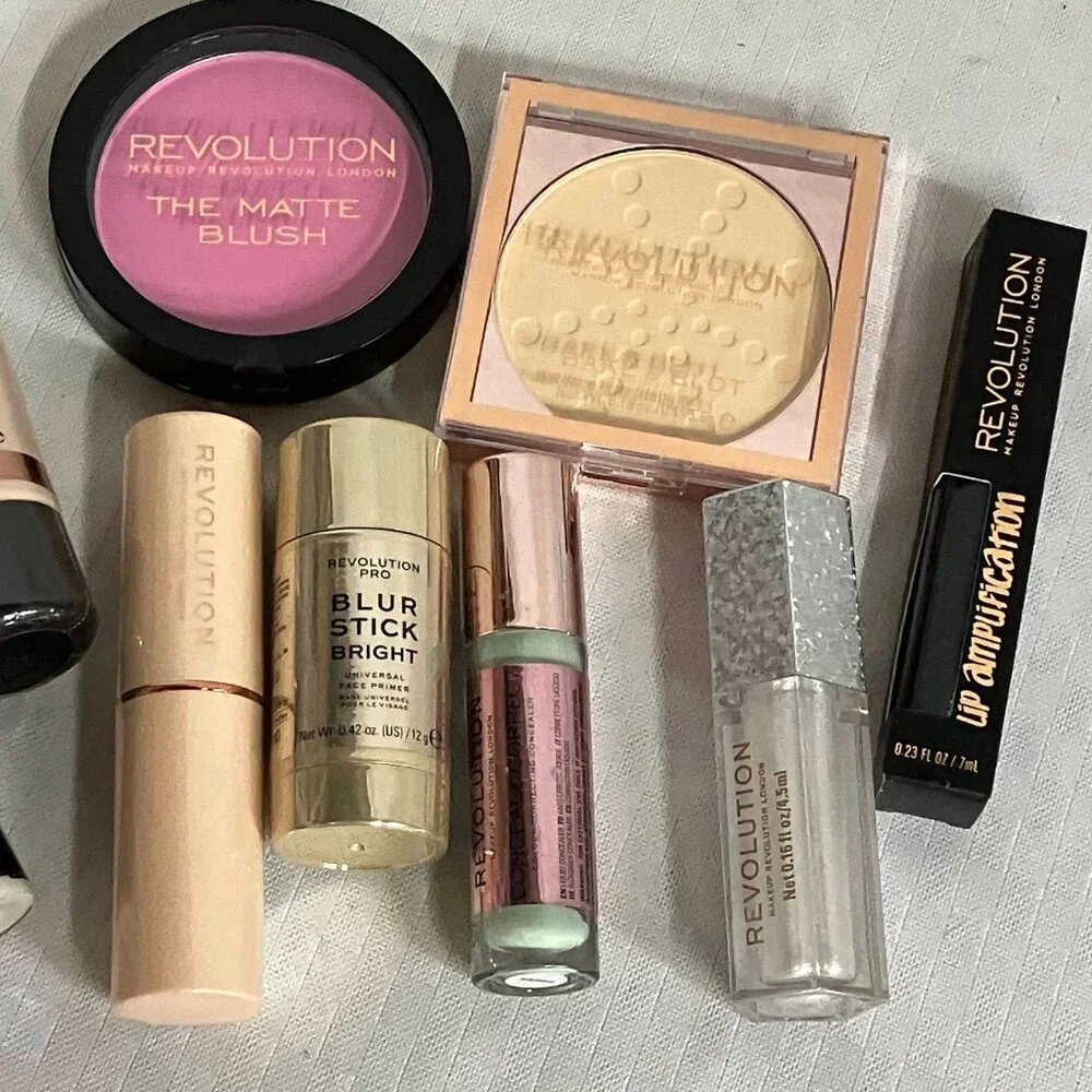 Revolution Makeup Lot Of 10 Concealer Blush Lipstick Primer Powder & More
